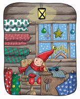 &nbsp;Tonttu Aira and Cristmas wrapping paper - Postcard with lines for address