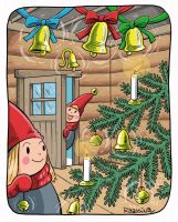 &nbsp;Tonttu Kerttu and clocks- Postcard with lines for address