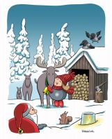&nbsp;Tonttu Jonna and reindeer - Postcard with lines for address