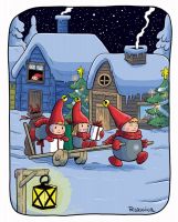 &nbsp;Tonttu Tarmo, Riina and Topi and present delivery - Postcard with lines for address