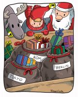 &nbsp;Tonttu Leevi and packing - Postcard with lines for address